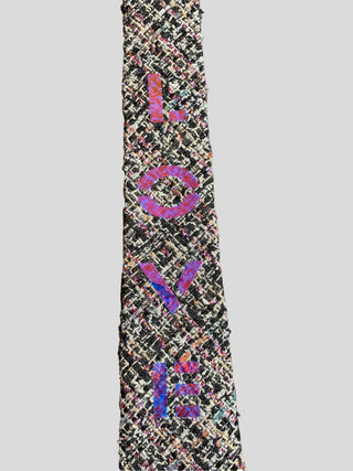 Metallic tweed necktie with the word Love hand painted in pink