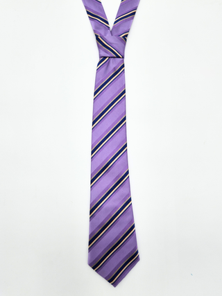 Purple striped tie on a white background