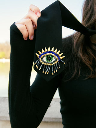 Mystique Evil Eye Classic Tie with Fringe