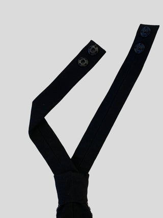 Back view of black tie showing adjustable black snaps.