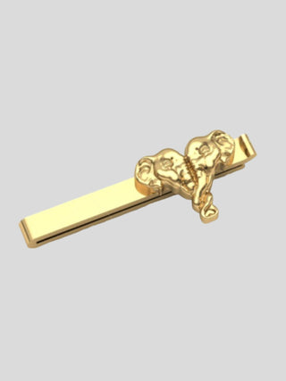 Front view of gold elephant tie bar