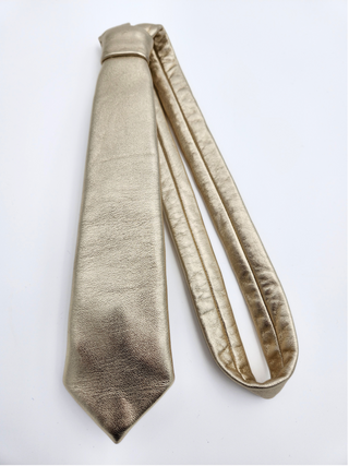 Flat image of gold metallic leather plunge necktie