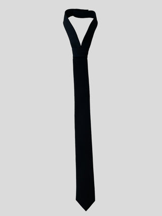 Flat view of skinny black necktie