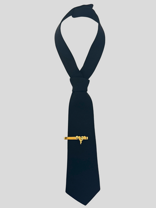 Black tailored Petite Necktie with Gold Elephant logo Tie Bar