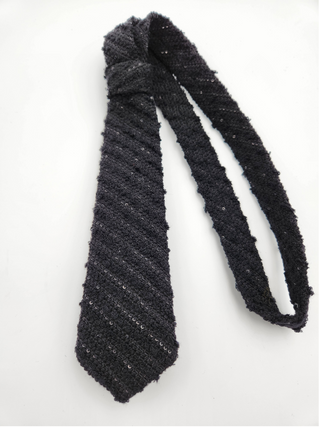 Flat image of black sequin tweed plunge necktie